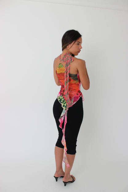 Mesh Patchwork Halter Top
