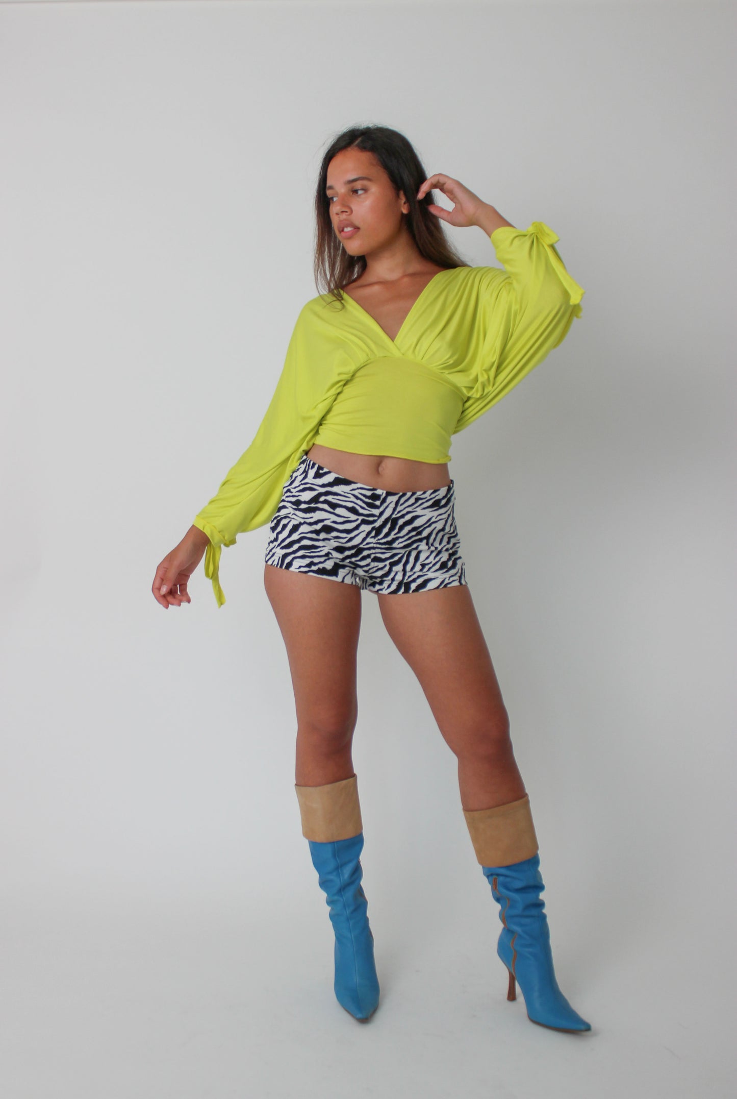 Chartreuse Long-sleeve Drape Top