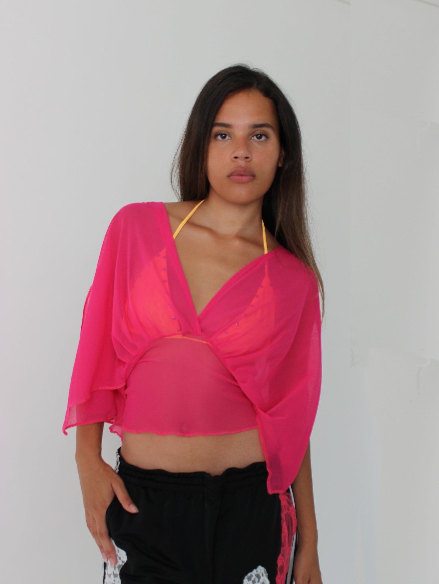 Hot Pink Mesh Drape Top