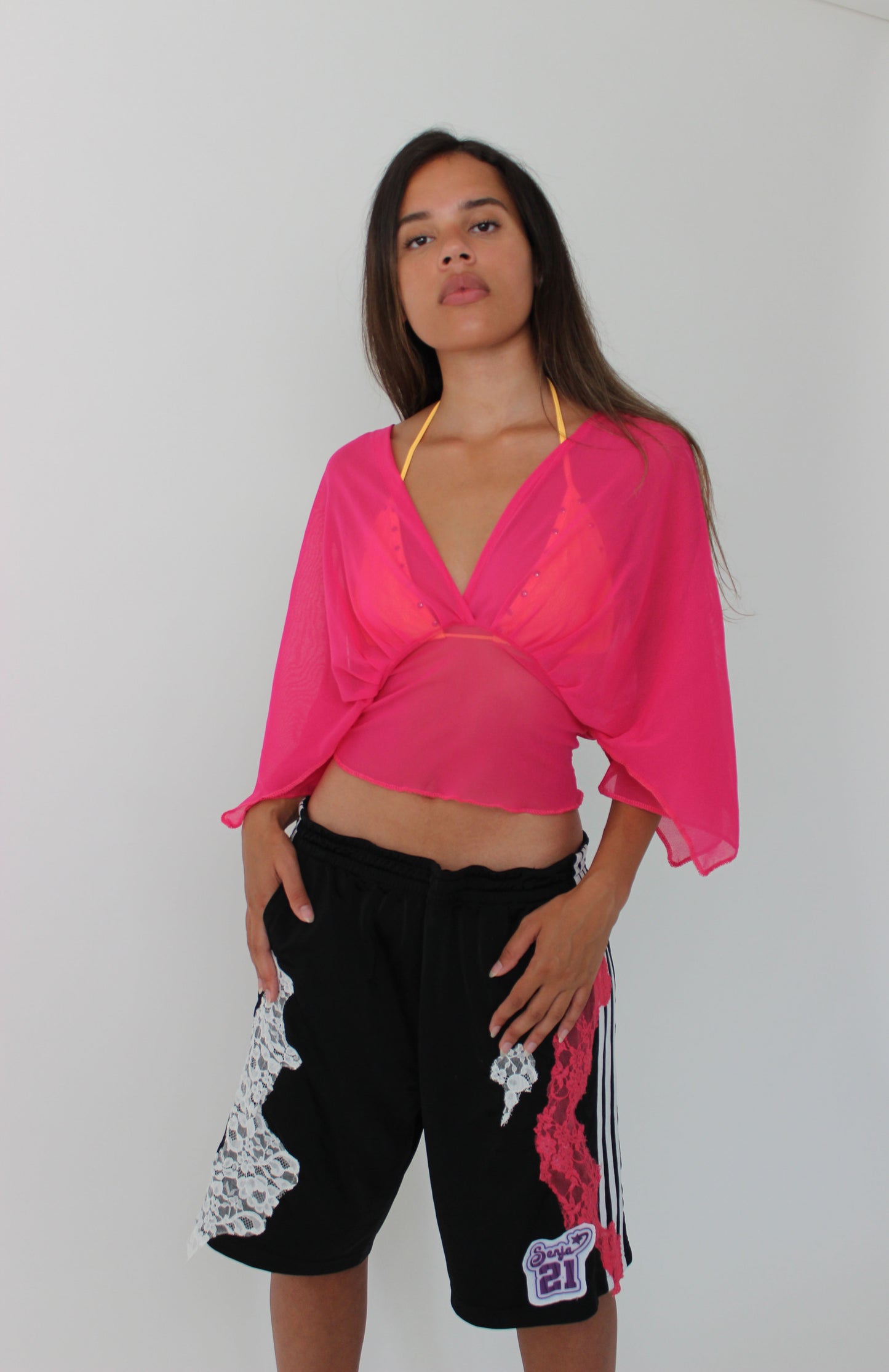 Hot Pink Mesh Drape Top