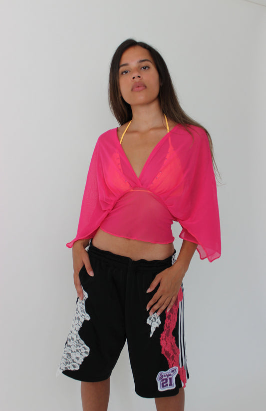 Hot Pink Mesh Drape Top