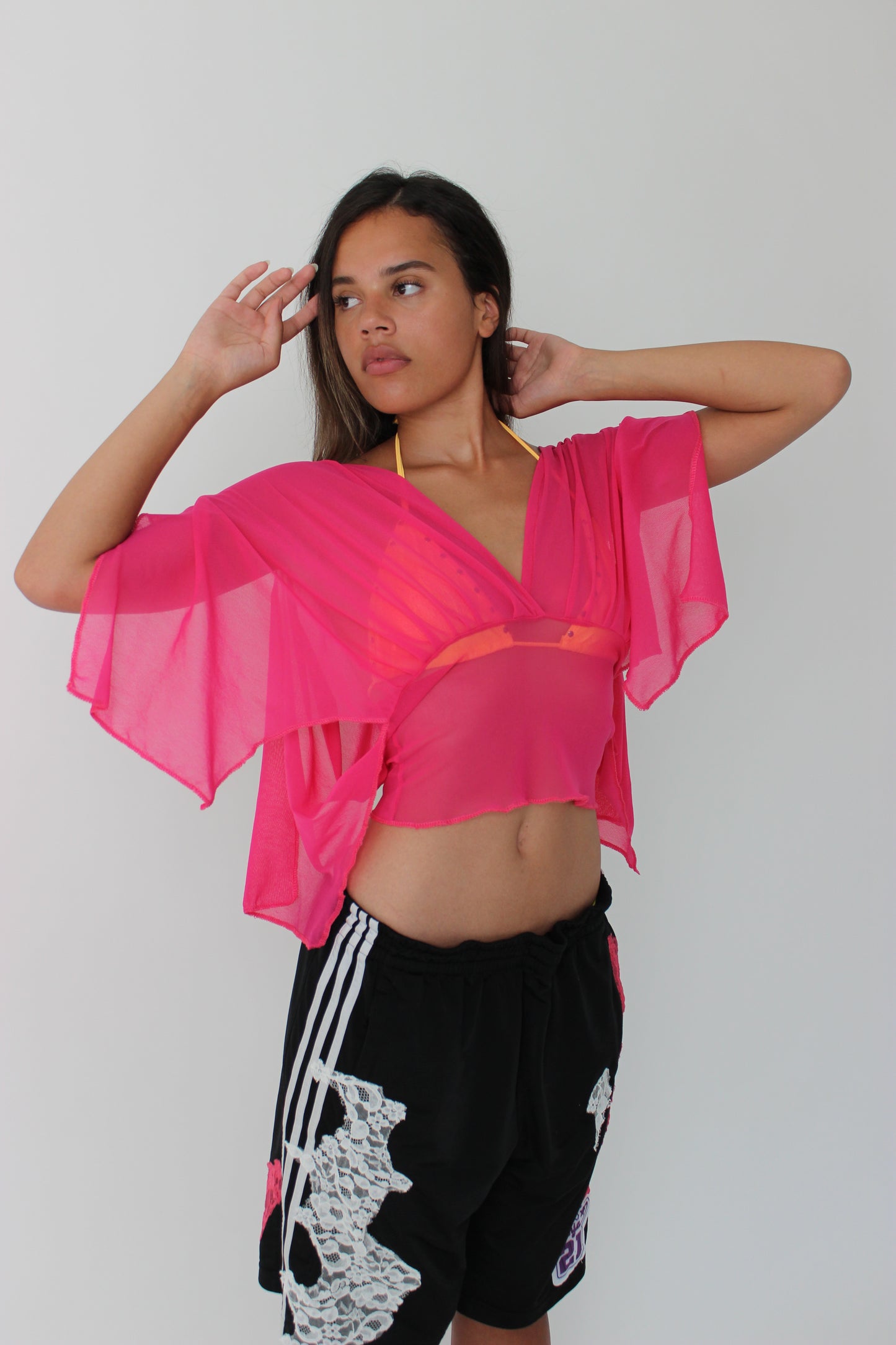 Hot Pink Mesh Drape Top