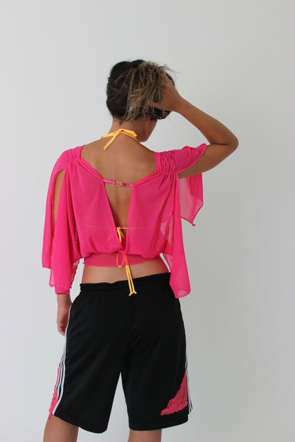 Hot Pink Mesh Drape Top