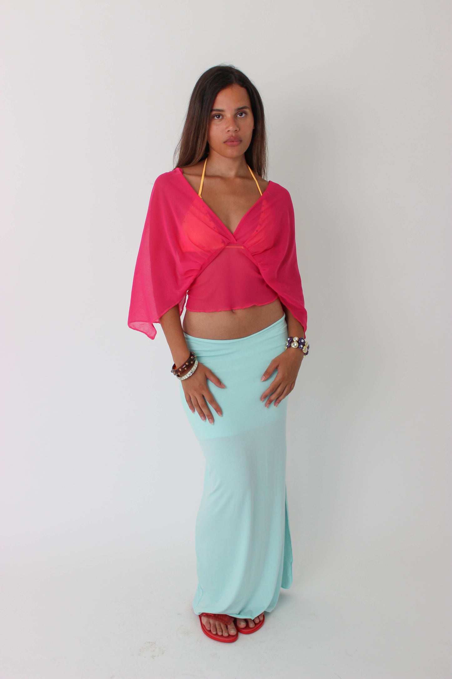 Hot Pink Mesh Drape Top