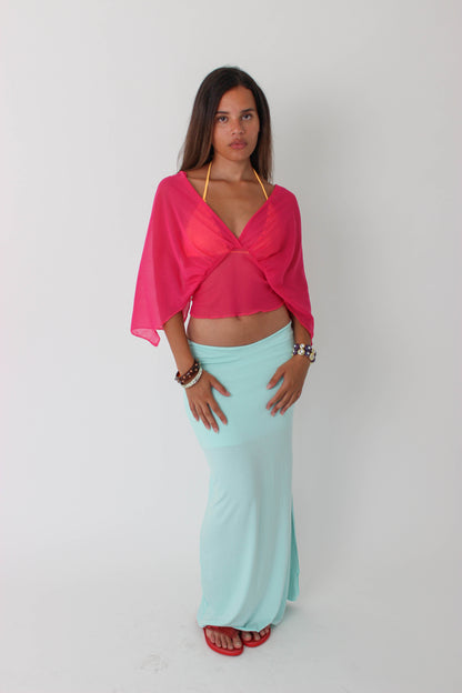Hot Pink Mesh Drape Top