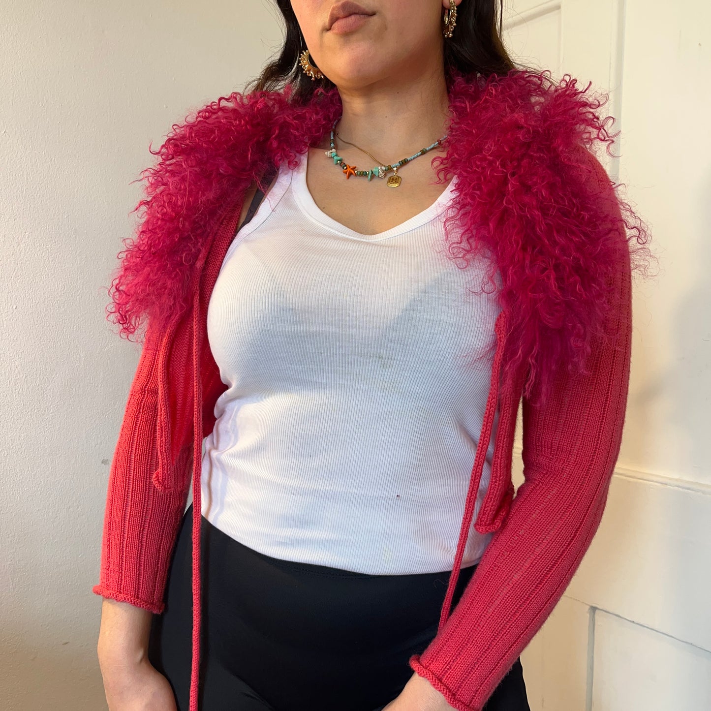 Hot Pink Knit Fluffy Cardie