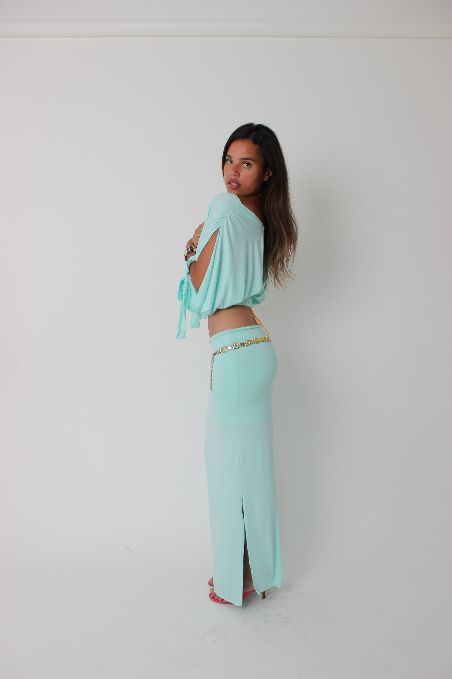Aqua Blue Maxi Skirt