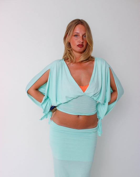 Aqua Long-sleeve Drape Top