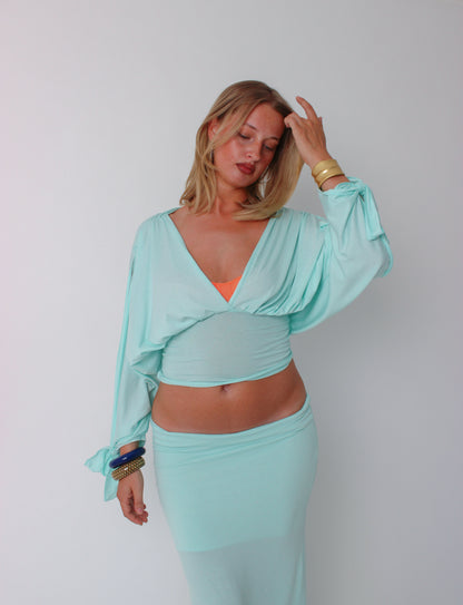 Aqua Long-sleeve Drape Top