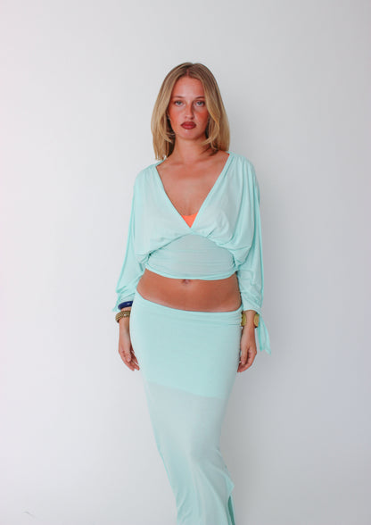 Aqua Long-sleeve Drape Top