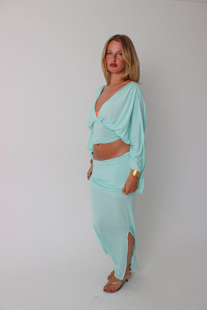 Aqua Long-sleeve Drape Top