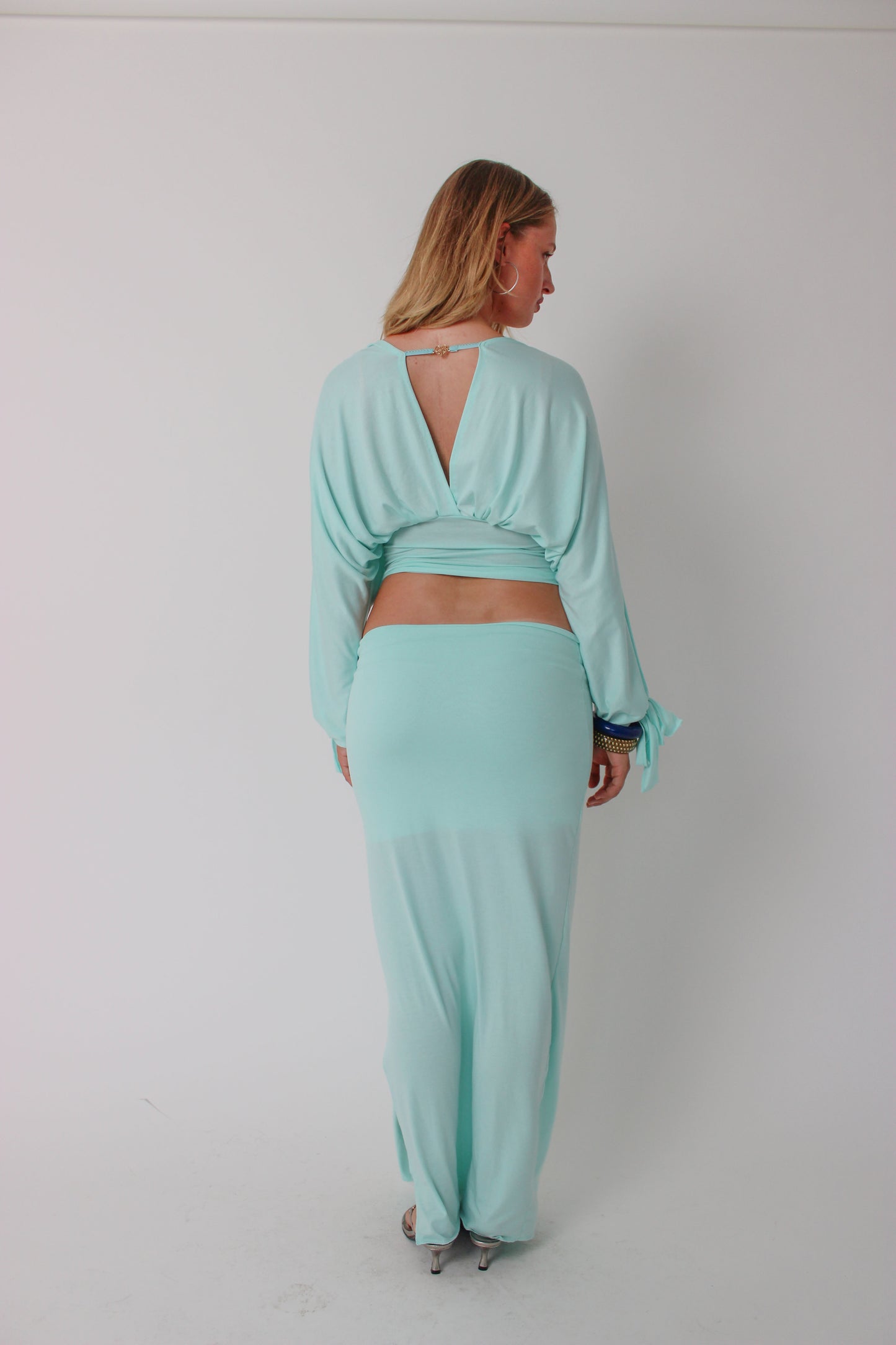 Aqua Long-sleeve Drape Top