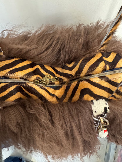 The Brown & Zebra Mongolian Wool Bowler Bag