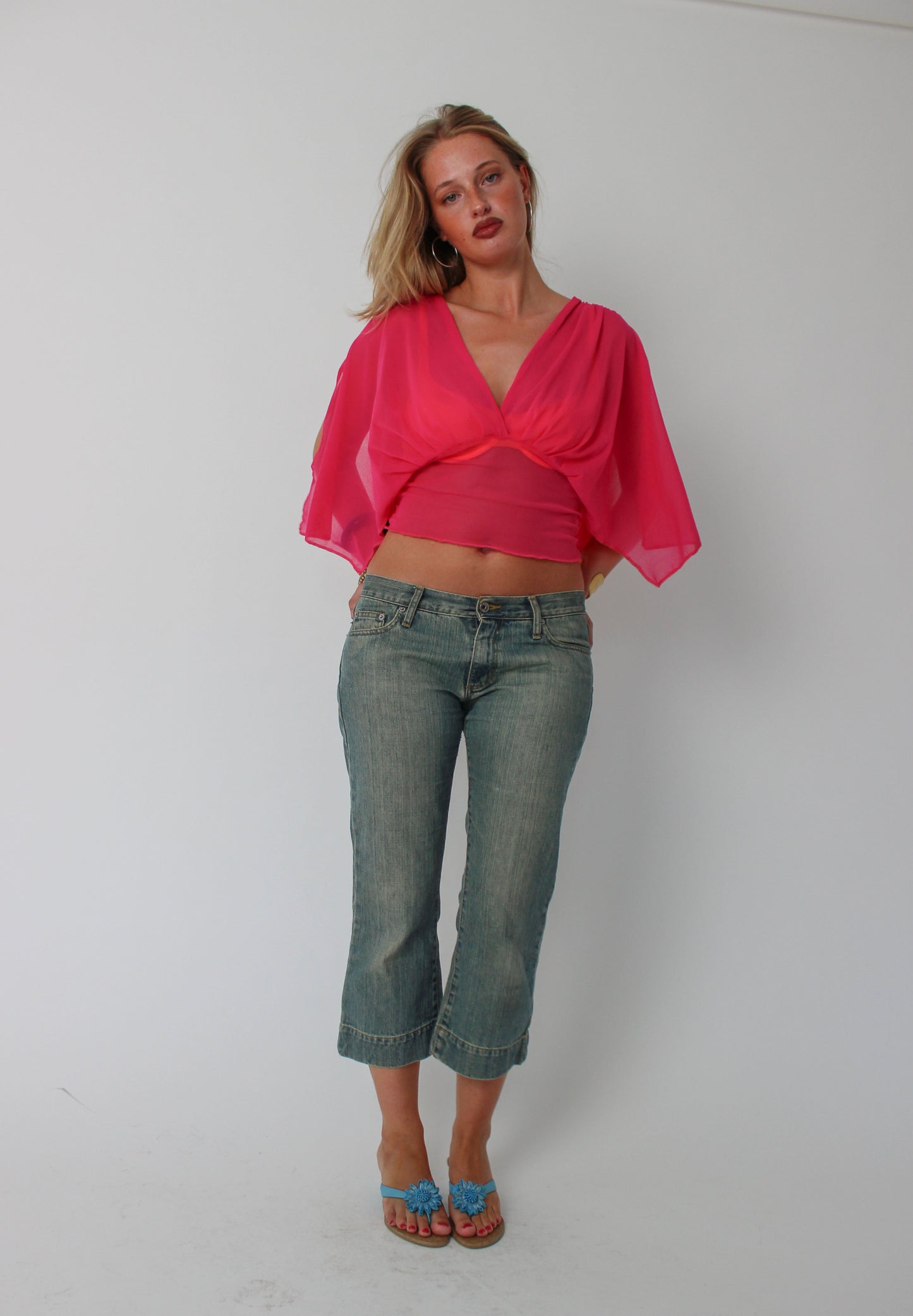 Hot Pink Mesh Drape Top