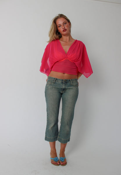 Hot Pink Mesh Drape Top