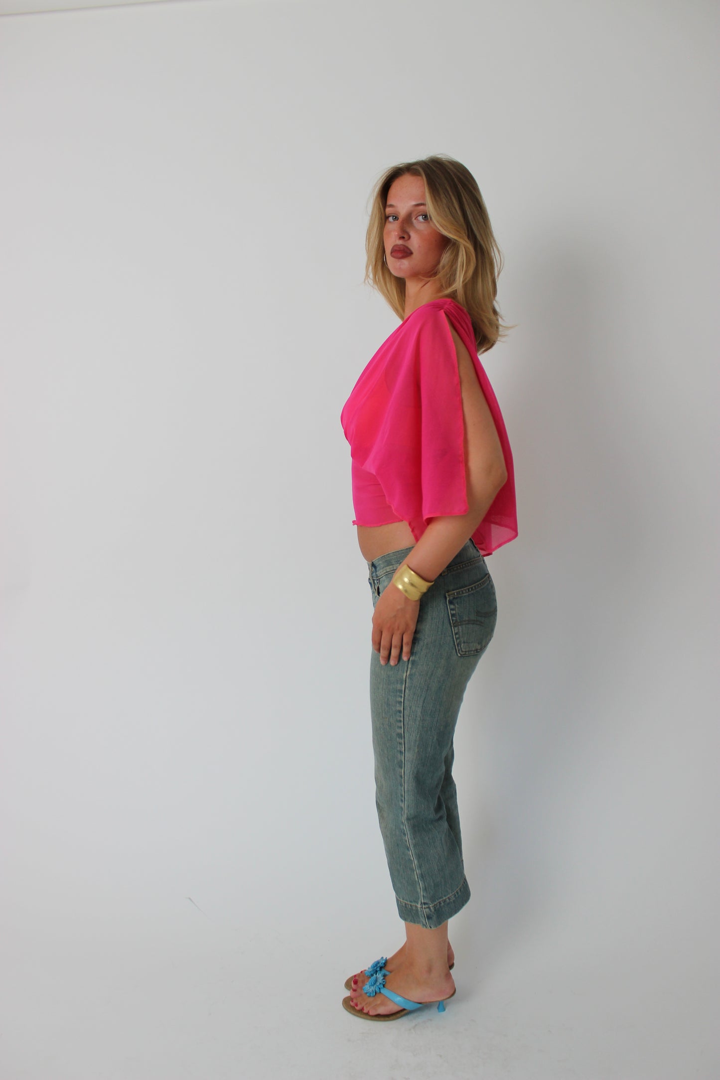 Hot Pink Mesh Drape Top