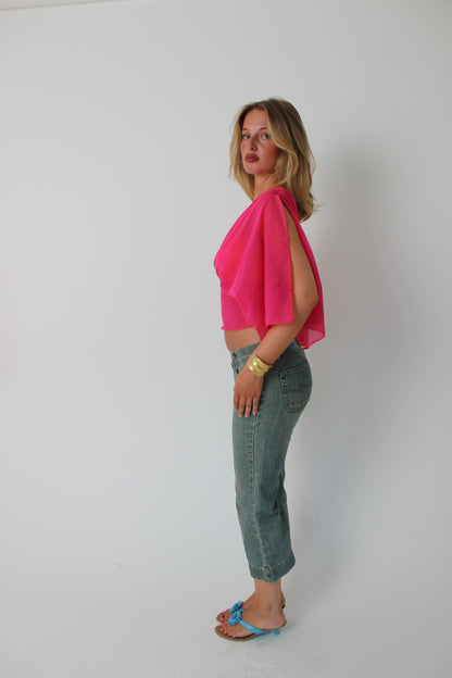 Hot Pink Mesh Drape Top