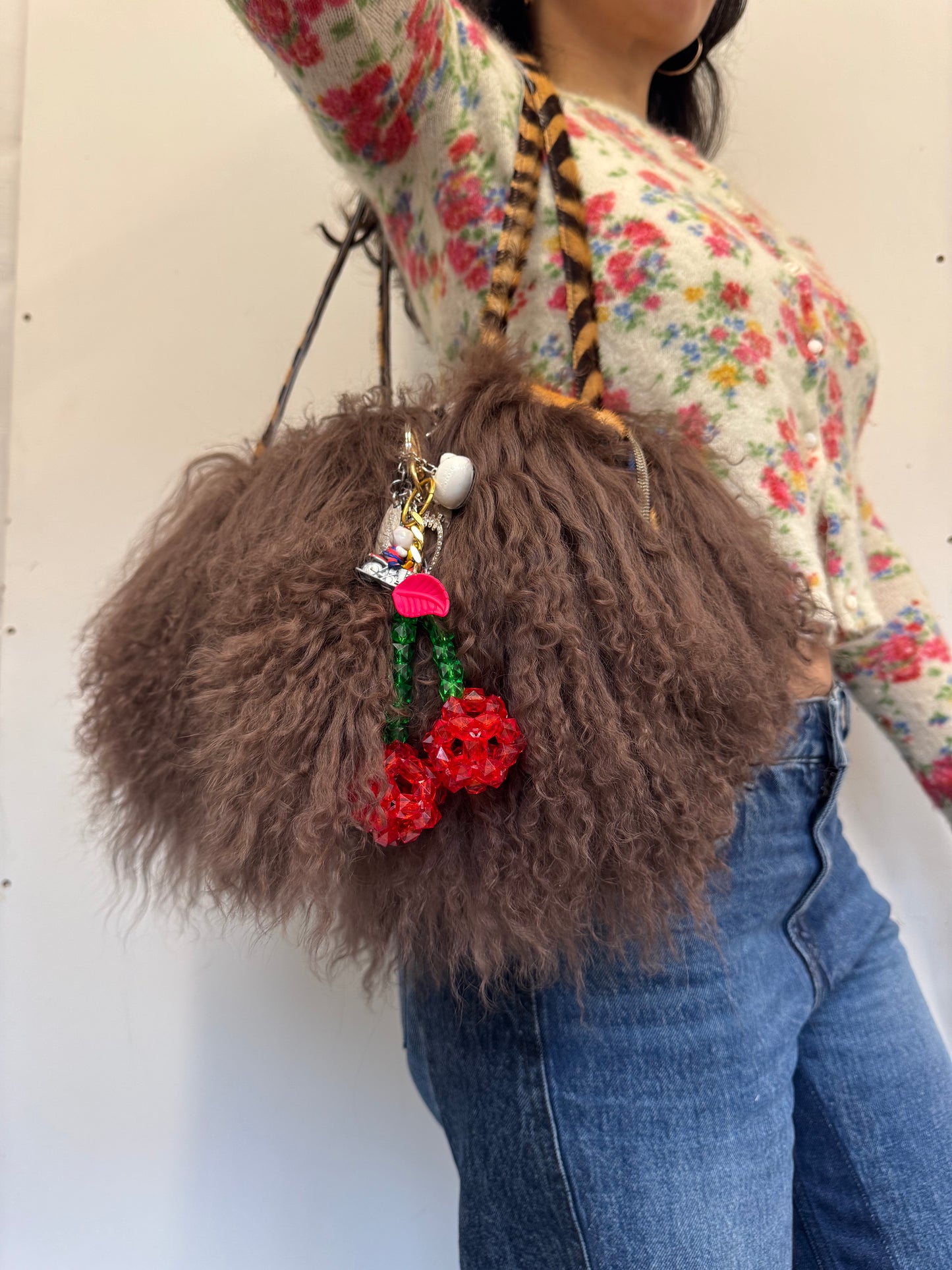 The Brown & Zebra Mongolian Wool Bowler Bag