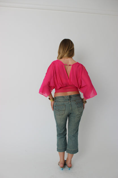 Hot Pink Mesh Drape Top