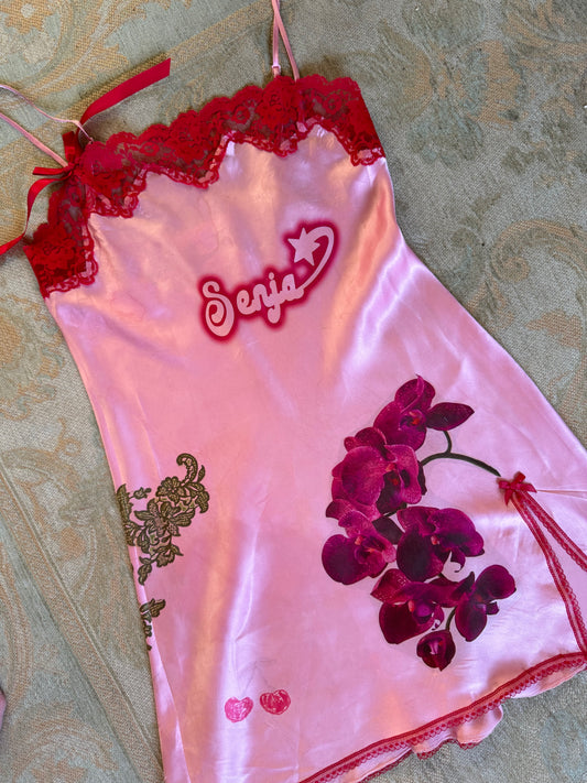 Pink and red upcycled slip dress