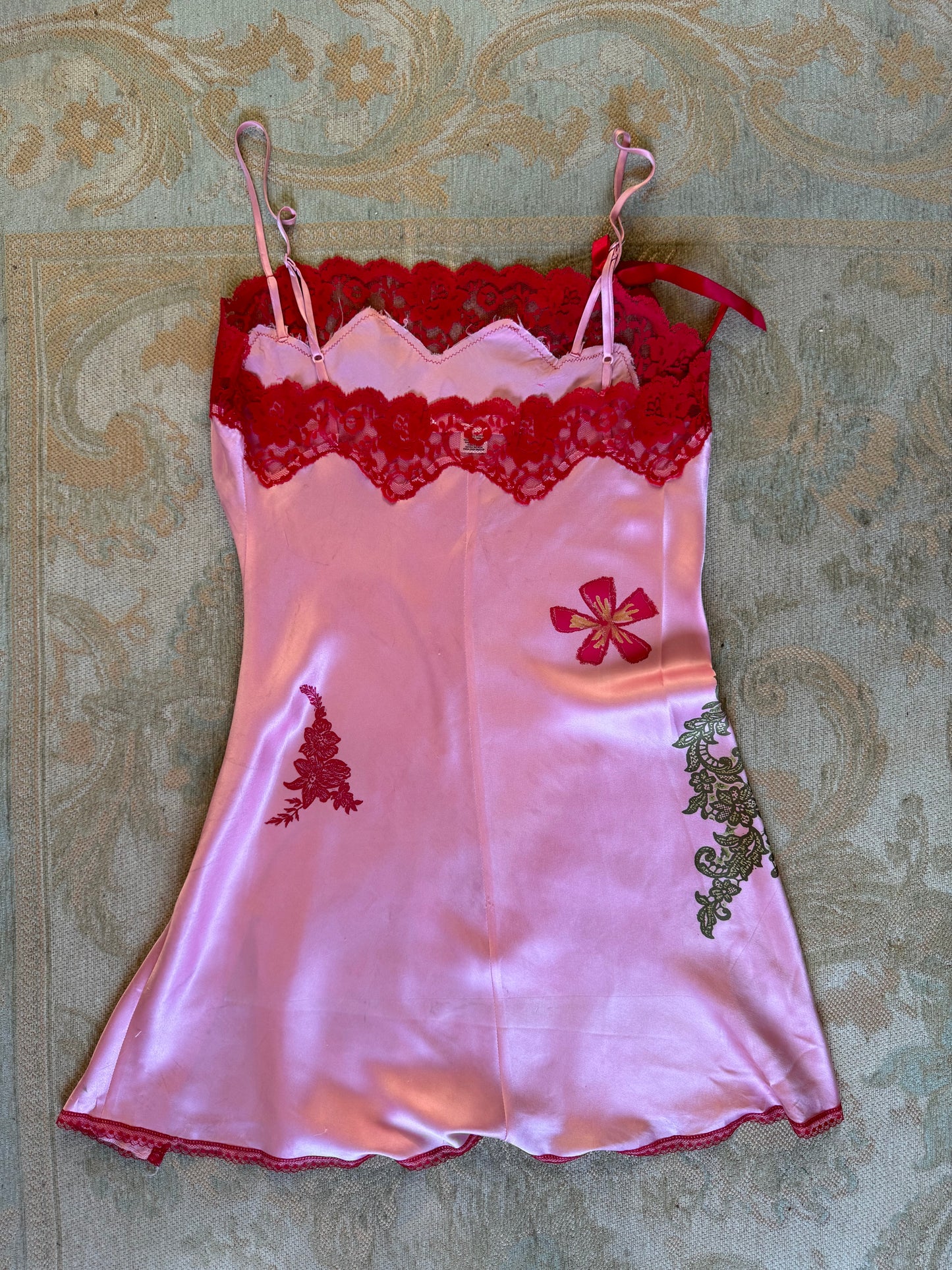 Pink and red upcycled slip dress