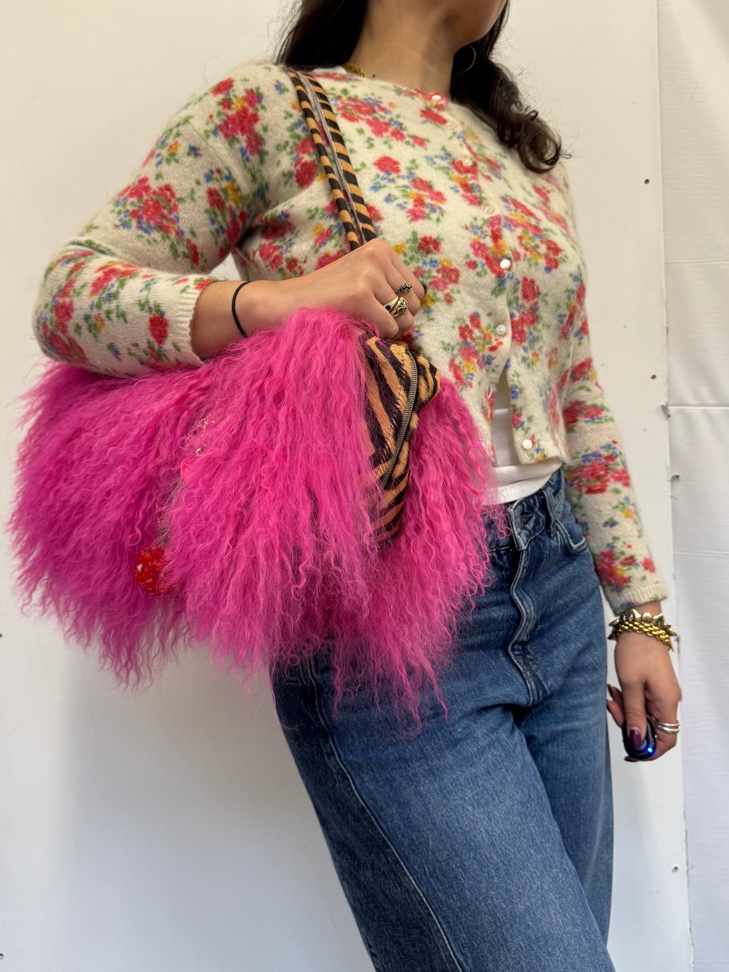 The Hot Pink & Zebra Mongolian Wool Bowler Bag