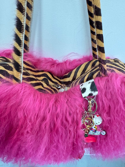 The Hot Pink & Zebra Mongolian Wool Bowler Bag