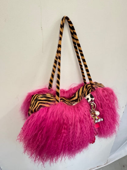 The Hot Pink & Zebra Mongolian Wool Bowler Bag
