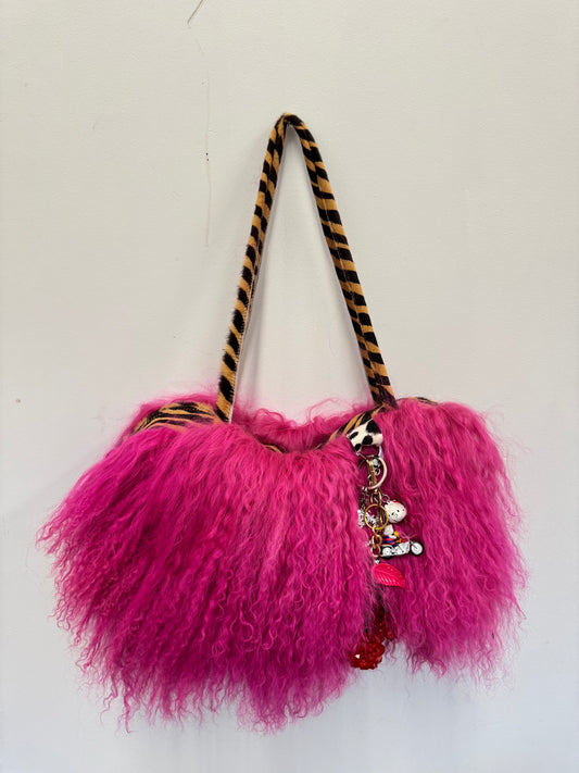 The Hot Pink & Zebra Mongolian Wool Bowler Bag