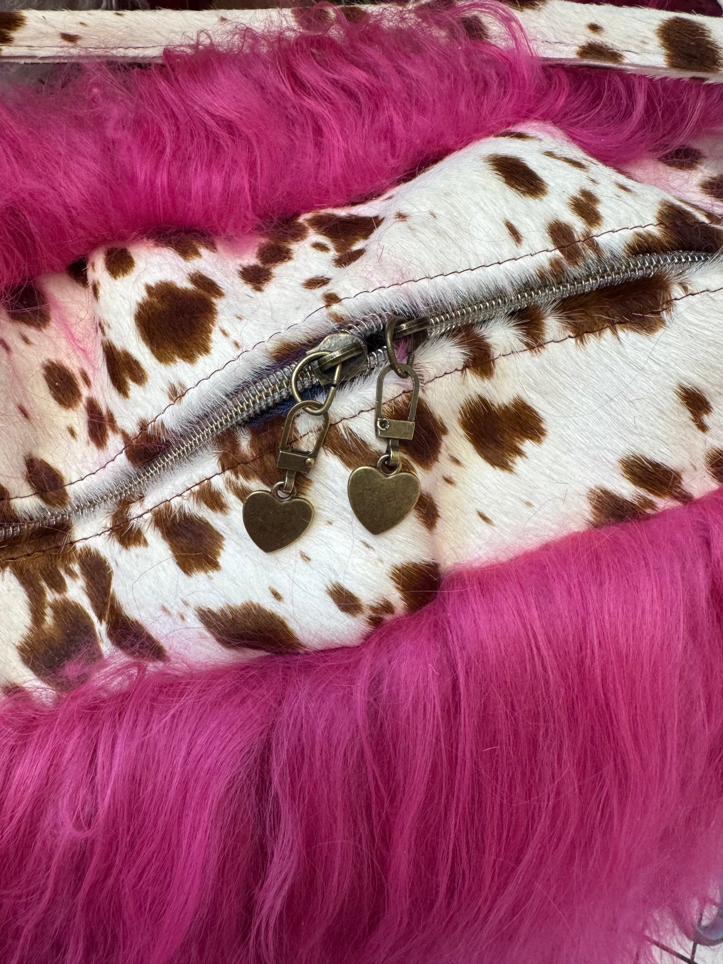 The Hot Pink & Deer Print Mongolian Wool Bowler Bag