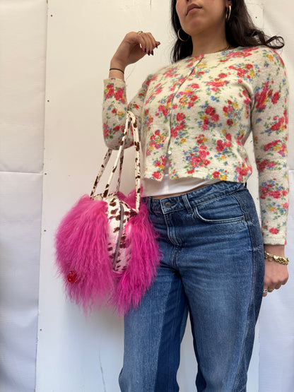 The Hot Pink & Deer Print Mongolian Wool Bowler Bag