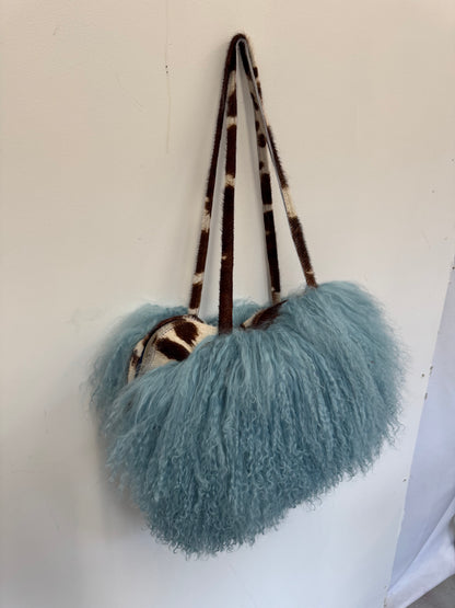 The Blue & Cow Print Mongolian Wool Bowler Bag