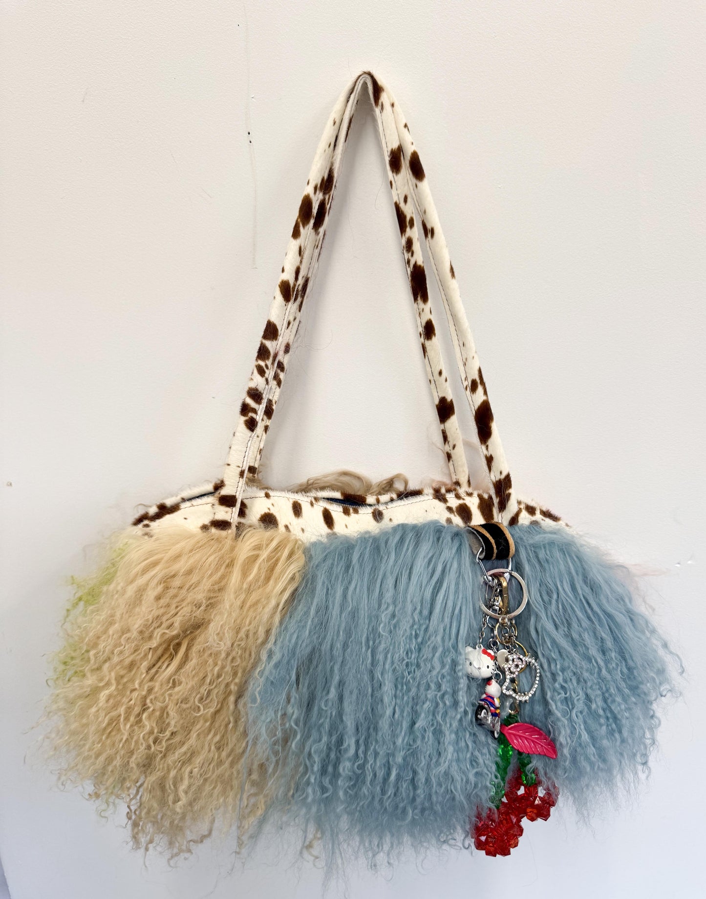 The Blue Patchwork Mongolian Wool Bowler Bag