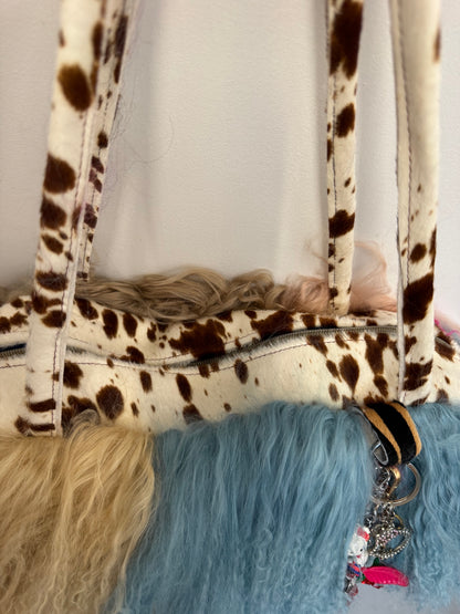 The Blue Patchwork Mongolian Wool Bowler Bag