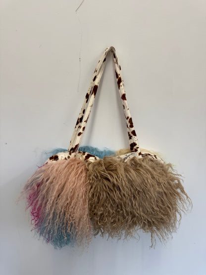 The Blue Patchwork Mongolian Wool Bowler Bag