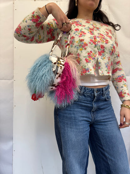 The Blue Patchwork Mongolian Wool Bowler Bag