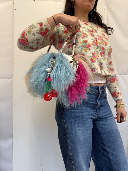 The Blue Patchwork Mongolian Wool Bowler Bag