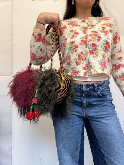 The Burgundy Patchwork Mongolian Wool Bowler Bag