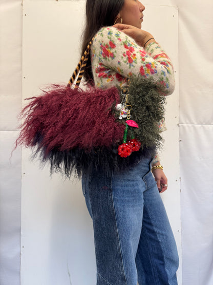 The Burgundy Patchwork Mongolian Wool Bowler Bag