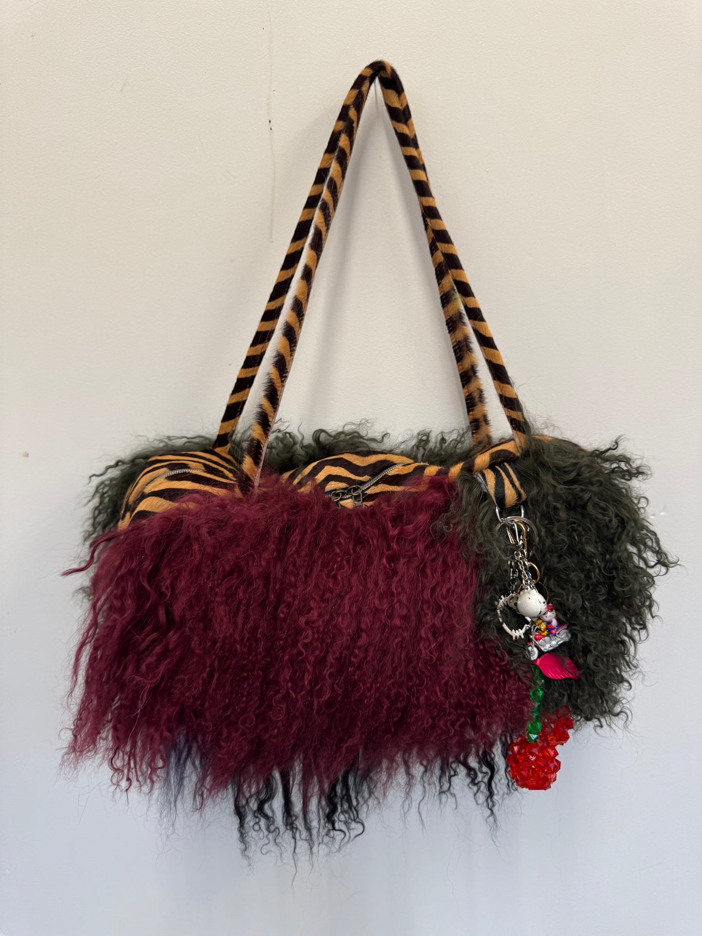 The Burgundy Patchwork Mongolian Wool Bowler Bag