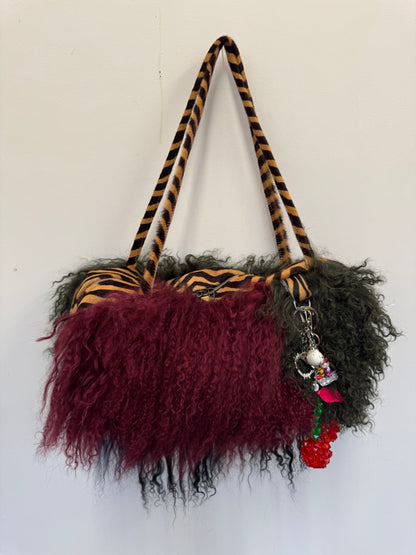 The Burgundy Patchwork Mongolian Wool Bowler Bag