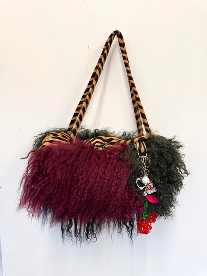 The Burgundy Patchwork Mongolian Wool Bowler Bag