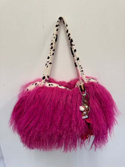 The Hot Pink & Dalmatian Mongolian Wool Bowler Bag