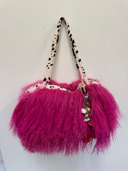 The Hot Pink & Dalmatian Mongolian Wool Bowler Bag