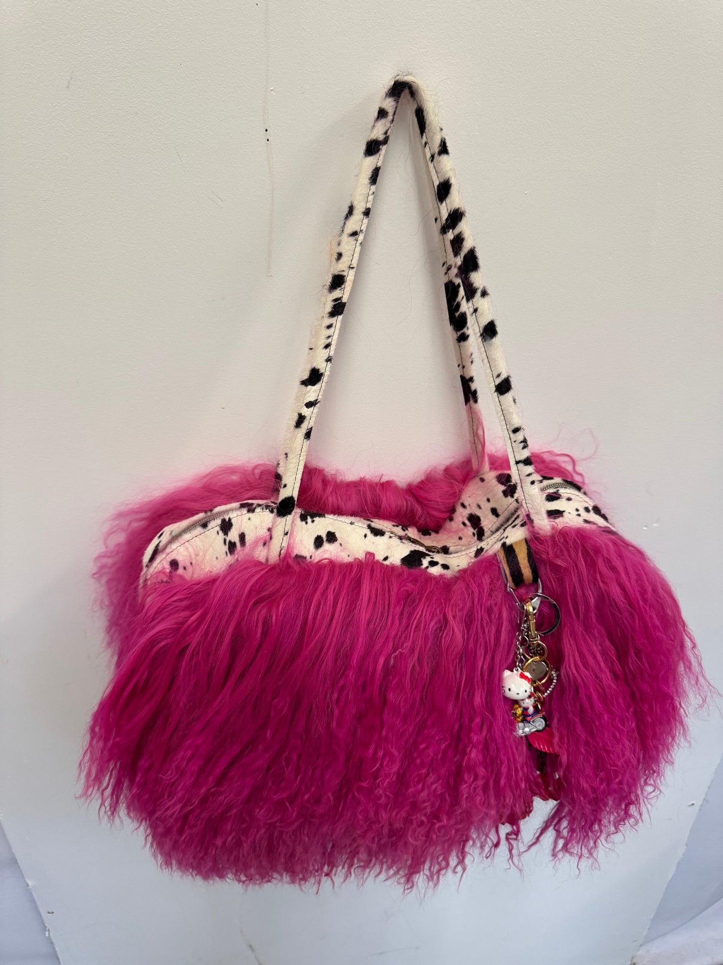 The Hot Pink & Dalmatian Mongolian Wool Bowler Bag