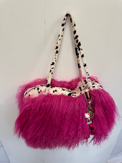 The Hot Pink & Dalmatian Mongolian Wool Bowler Bag