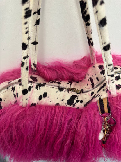 The Hot Pink & Dalmatian Mongolian Wool Bowler Bag