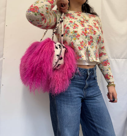 The Hot Pink & Dalmatian Mongolian Wool Bowler Bag