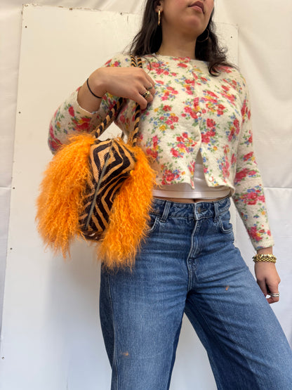 The Orange & Zebra Print Mongolian Wool Bowler Bag