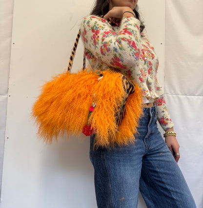 The Orange & Zebra Print Mongolian Wool Bowler Bag
